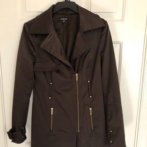 Bebe Chocolate Satin Dress Trench Coat Jacket